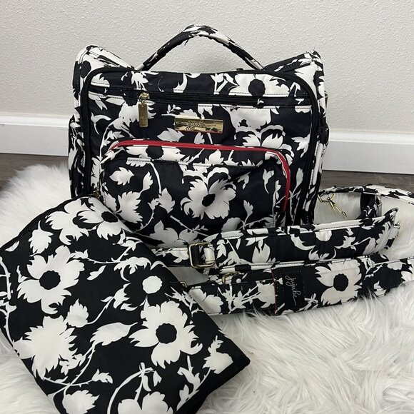 Ju Ju Be Black Floral Diaper Bag Convertible Backpack Shoulder Bag - Picture 1 of 6